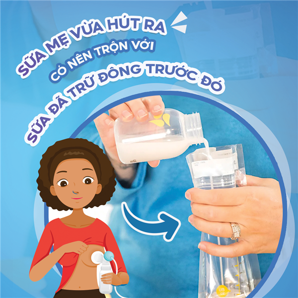 Sữa mẹ vừa hút ra có nên trộn với sữa đã trữ đông trước đó?