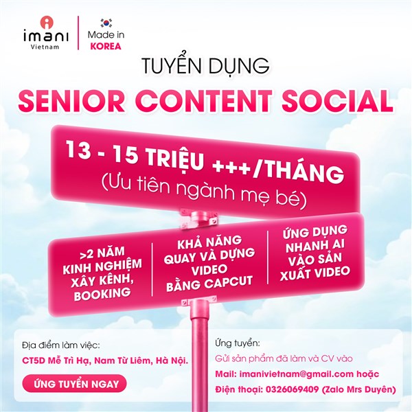 Nhãn hàng máy hút sữa Imani tuyển dụng Senior Content Social 